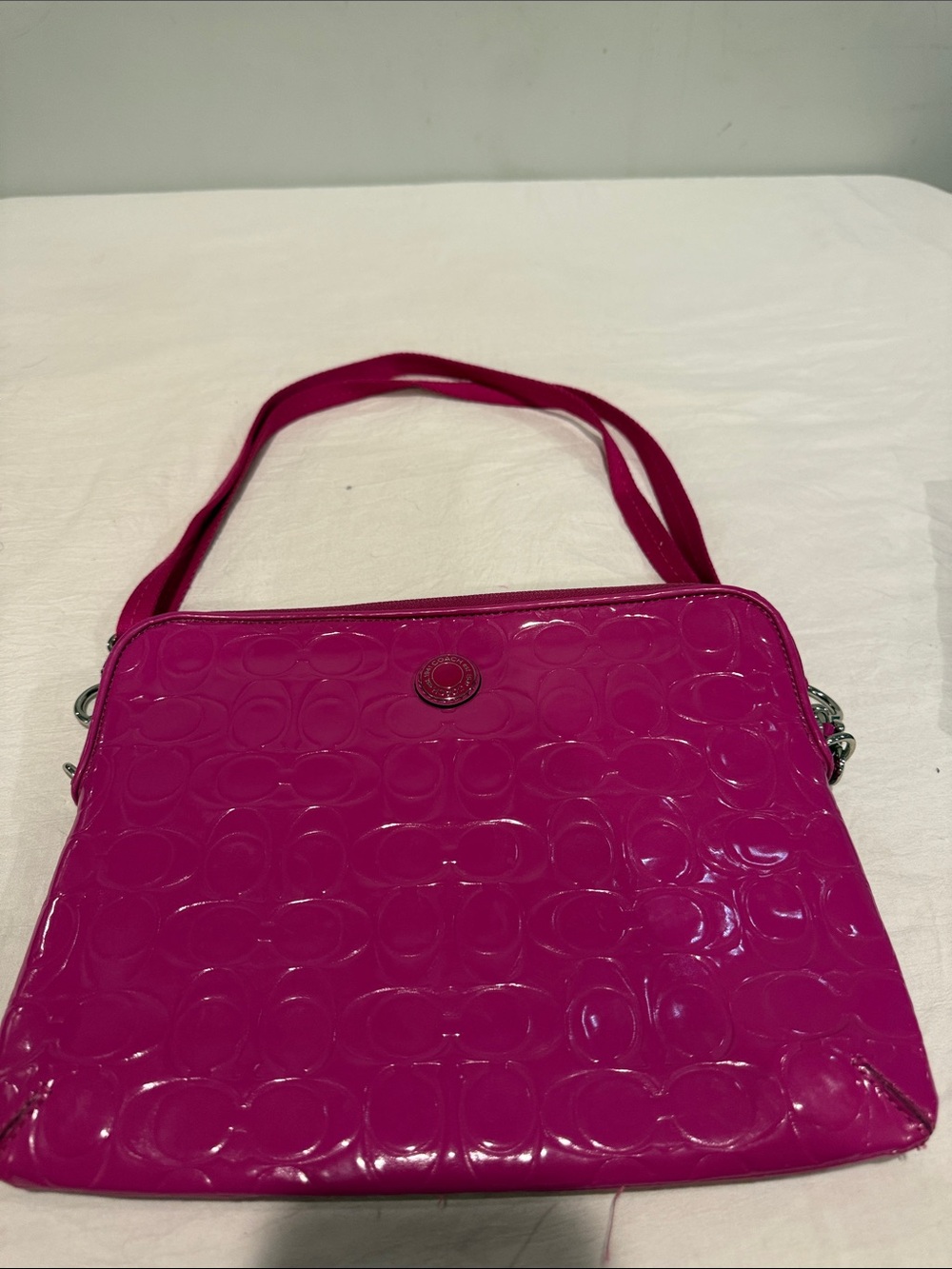 Coach Glossy Fuchsia Patent Laptop/iPad Bag